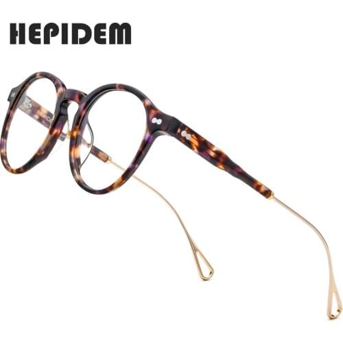 HEPIDEM Acetate Optical Eyeglasses Frame Men 2020 Round Myopia Optical Glasses Women Nerd Prescription Spectacles Eyewear 9121
