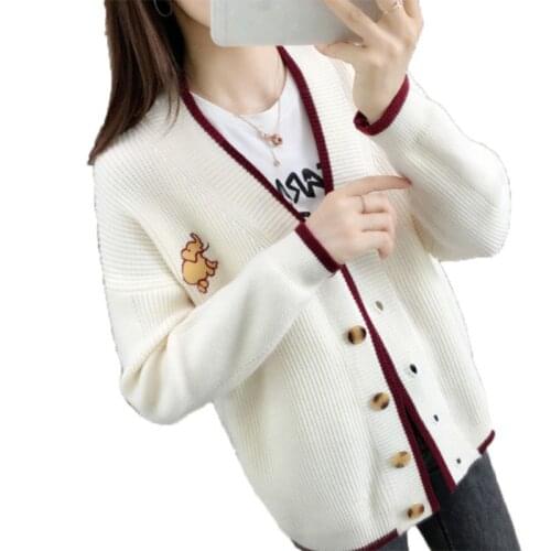 Korean spring and autumn 2020 new womens sweater knit cardigan loose lazy wind embroidered sweater spring Cardigan coat