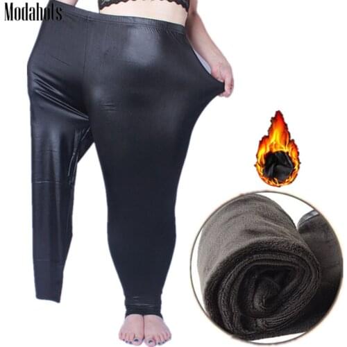 Autumn Winter Women Leggings Fake Leather Plus Size Thick Velvet 5xL Big Sizes Large Legging Pants Leggins Black Warm femme