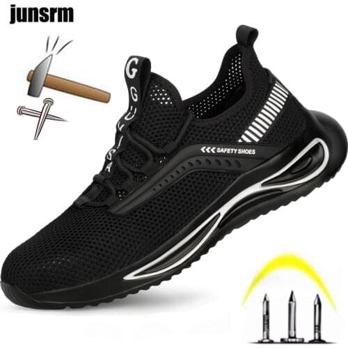 Lightweight safety shoes, summer breathable steel-toed shoes, anti-piercing soft female work boots, non-slip and indestructible