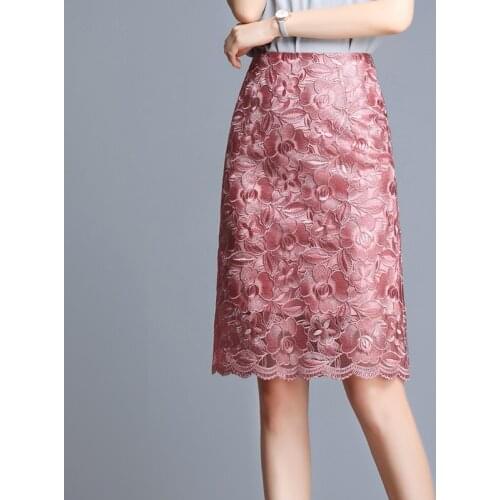 Summer Fall Office Lady Womens Black Grey Knee Length Pencil Lace Skirt, Spring Woman Elegant Fashion 3xl High Waisted Skirts