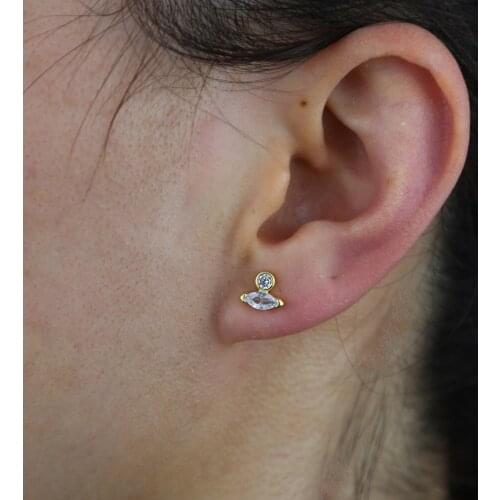 Minimal 925 sterling silver jewelry green white CZ pave tiny cute lovely eye shape cz stud earring multi piercing silver studs