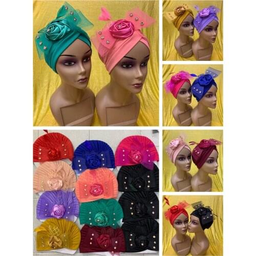 Muslim Fashion Turbans Women Full Cover Inner Hijab Caps With Nice Flower Newest Islam Muslim Plain Hijab Scarf Hats 12pcs/pack
