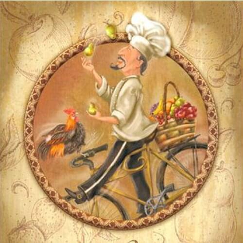 Kitchen Chef 30x30cm, Diy Chef bicycle diamond painting square&round drill, diamond pasted cross stitch resin crafts Needlework
