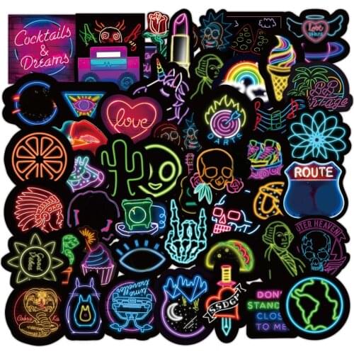 50PCS Cool Neon Light Sticker for Laptop Phone Suitcase Car Guitar Stationery Children Gifts Toys Anime Cute Decal Stickers
