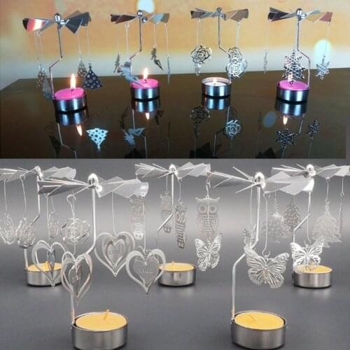 Newest Rotary Spinning Tealight Candle Metal Tea Light Holder Carousel Home Gift