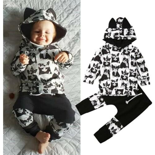 Newborn Baby Boys Clothing Autumn Winter Baby Boys Outfits Rabbit Ear Hoodie Tops Dogs Print Pants Tracksuits For Boys Clothes