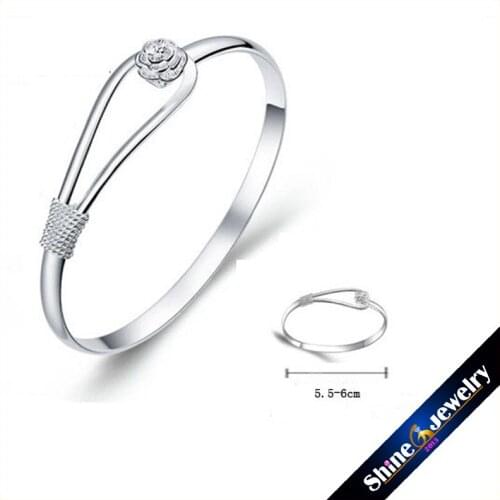 Wholesale Retro Flower Rose Cuff Adjustable Bangle Bracelet - Three times silver plated jewelry Free shipping
