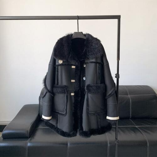 Tuscany Lamb Fur One Piece Coat Womens Winter 2020 New Heining Fur Coat Leather Medium Length Winter Coat Women Luxury Clothes