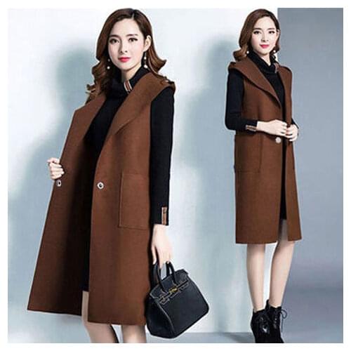 Spring, Autumn and Winter Coat Womens Coat Hooded Long Vest Loose Overcoat