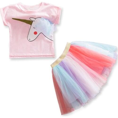 Princess Girl Dress New Summer Children Unicorn Party Dress Outfits T-Shirts+Veil Dresses for Girls Kids Clothes 2 3 4 5 6 Years