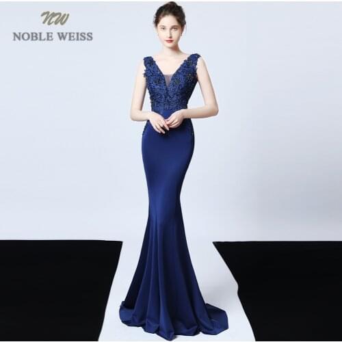 Evening dresses sexy v-neck mermaid blue/green satin Prom dress floor length appliques in stock evening gown