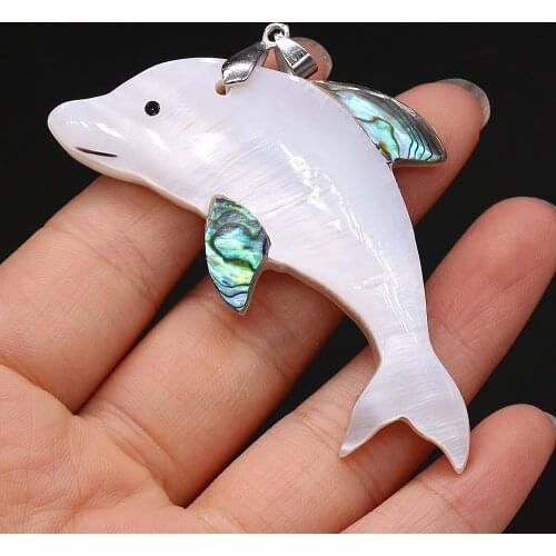1pcs New Natural Freshwater White Shell Dolphin Pendants for Earring Necklace Jewelry Making for Women Girls Gift Size 70x35mm