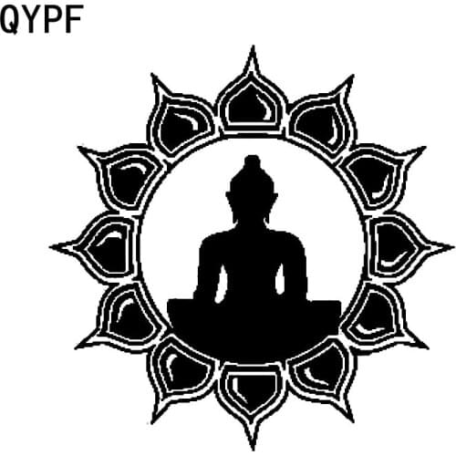 QYPF 14.8cm*14.8cm Unparalleled The Lotus Pedestal Sit In Meditation Vinyl Car Sticker Decal Ornamental Pattern C18-0553