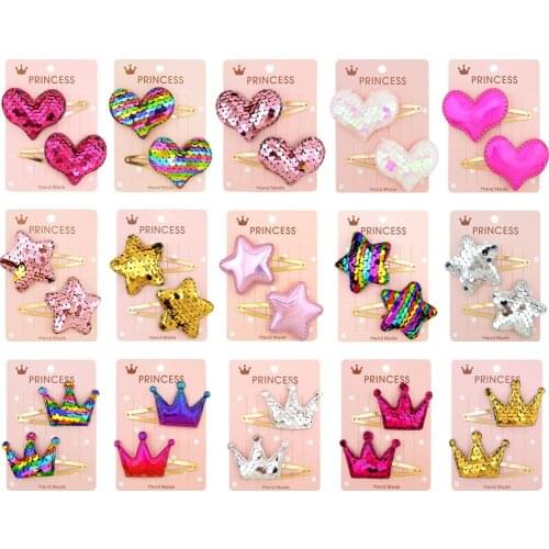 Ruoshui 2PCS Children Cut Hairpins Sequin S BB Clips Girls Hair Accessories Star Barrettes Headwear Hair Ornaments Hairband