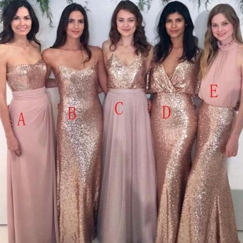 Custom Made Chic Blush Sequin Chiffon Multi Way Bridal Wedding Guest Bridesmaid Dresses Gowns