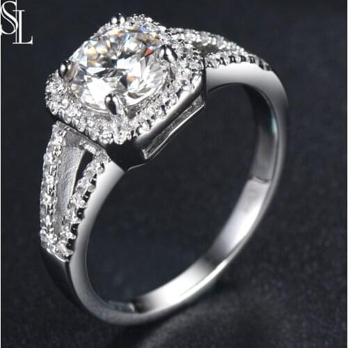 SL Silver 925 Rings, Women Engagement Silver Rings Round Simulated Diamound Very Shiny Wedding gift Ring