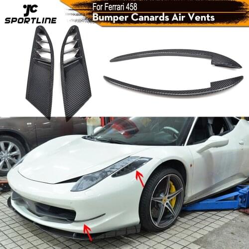 Carbon Fiber Front Air Intake Flow Vents and Front Bumper Wing Canards Case For Ferrari 458 Base Coupe 2 Door 2011-2013 4PCS