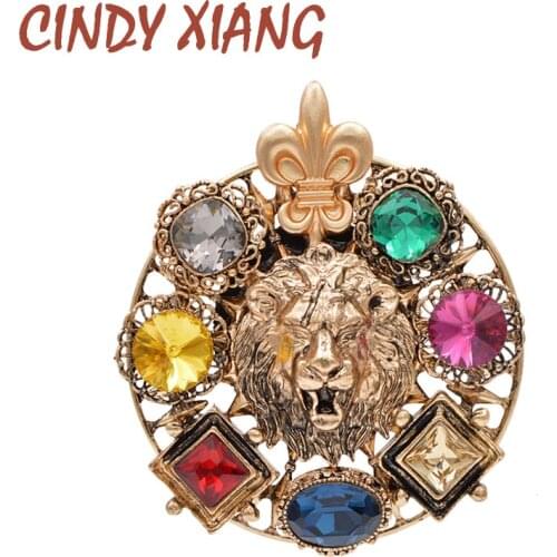 CINDY XIANG Crystal Lion Brooches For Women Round King Style Pin Animal Fashiopn Jewelry Winter Coat Jacket Accessories Party