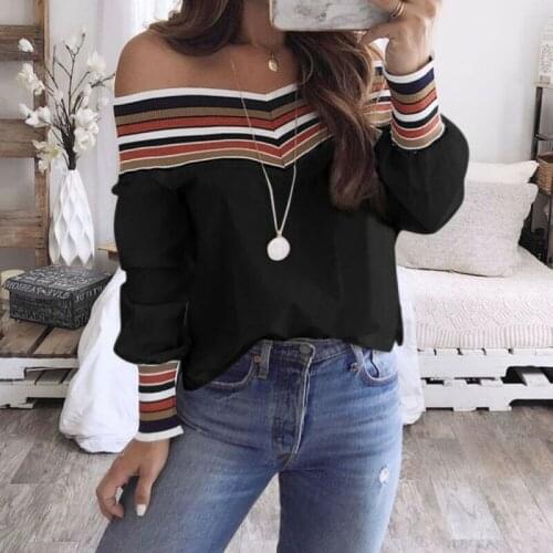 Women Autumn Casual Multicolor Long Sleeve Off Shoulder Top Blouse