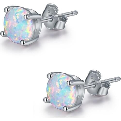 925 Sterling Silver Prevent Allergy 6MM Opal Round Stud Earrings for Women Wedding Party Jewelry pendientes eh1153