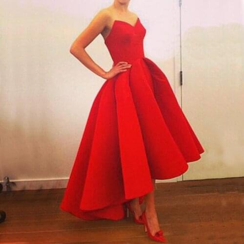 Womens Asymmetrial Ankle-Length Strapless Red Color S to XL Wedding / Ball Party Dress