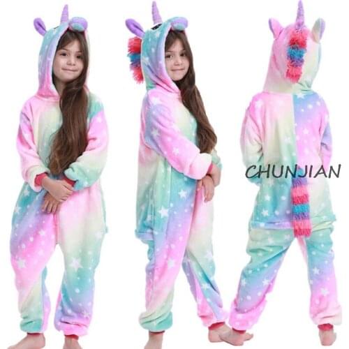 Winter Girls Unicorn Pijamas New Animal Animal Cartoon Boys Pijamas Infantil Kids Flannel Pijamas Pajama Sleepwear for 2-14Yrs