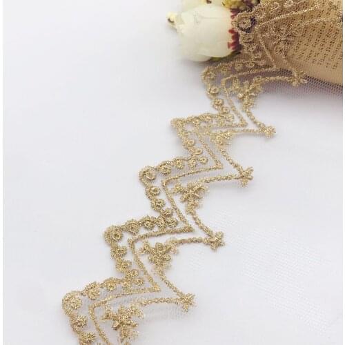 1 Meter/lot Width 7.8cm Gold Thread Soft Wavy Little Star Lace Applique Trim Ribbon DIY Dress Clothing Garment Accessories