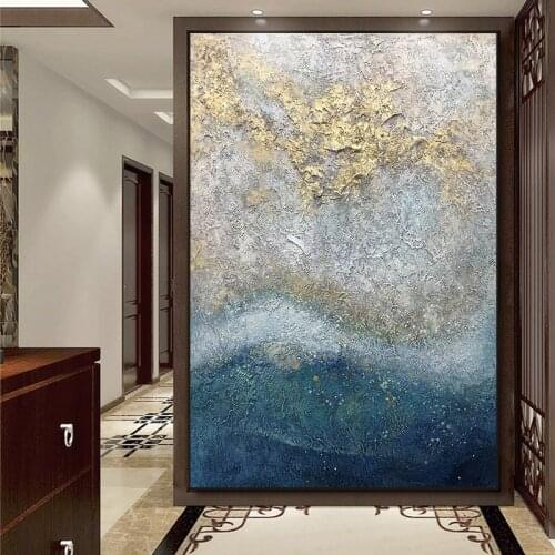 100% Handpainted By Professional Artist 2020 Handmade Abstract Landscape Oil Painting On Canvas Living Room Home Decor Gold Art