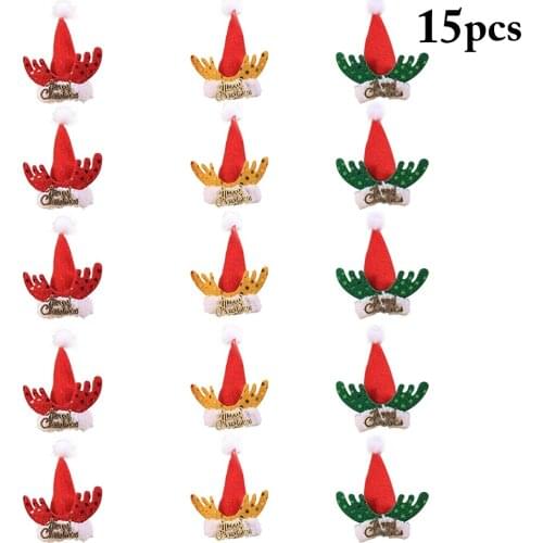 15pcs Christmas Bottle Cover Antler Santa Hat Multicolor Wing Style Wine Bottle Topper Wine Bottle Cap Home Festival Decorations