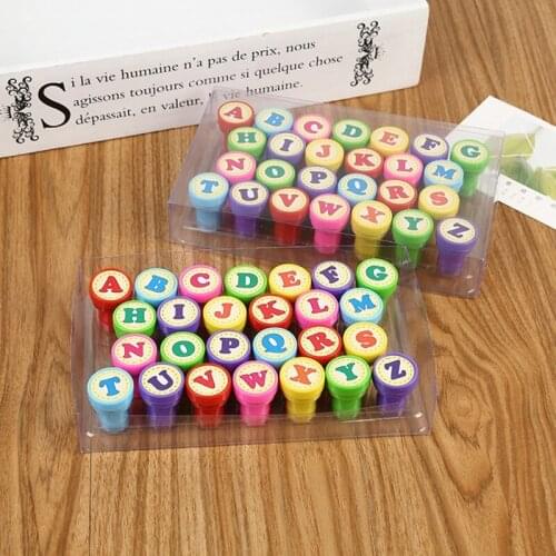 26 Pcs Alphabets Letters Round Stamp Seal Self Inking Scrapbooking Plate Ink Pads Stamper for Children Gifts Toys