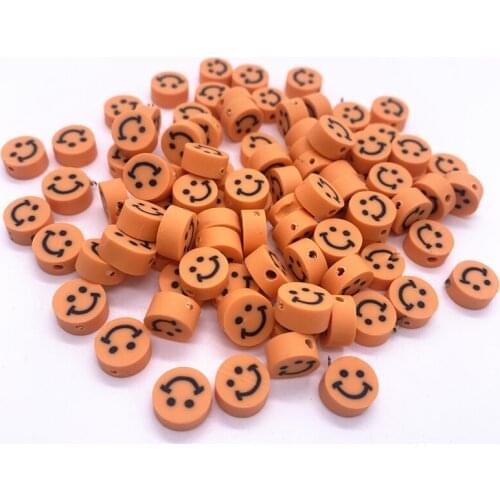 30pcs 10mm Yellow Smiley Beads Polymer Clay Spacer Loose Beads For Jewelry Making DIY Handmade Jewelry Crafts#02
