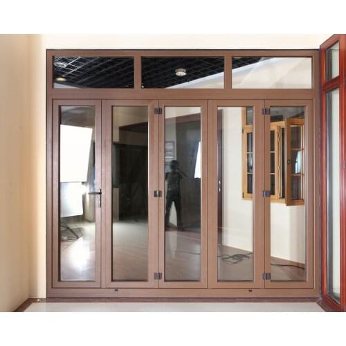 Aluminum-Clad Wooden Folding Door with Double Glazing Tempered Glass