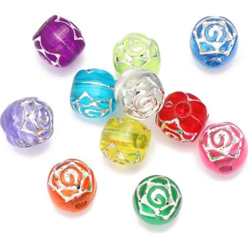 100pcs 6mm Mixed Color Acrylic Beads Round Flower Beads Loose Spacer Beads For Jewelry Making Diy Handmade Bracelet Necklace