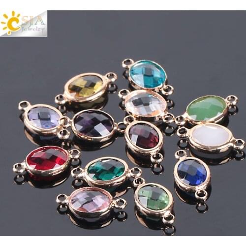 CSJA 10pcs Oval Glass Crystal Beads for Beadwork Needlework Accessories DIY Earrings Connector Handicraft Jewelry Making E884