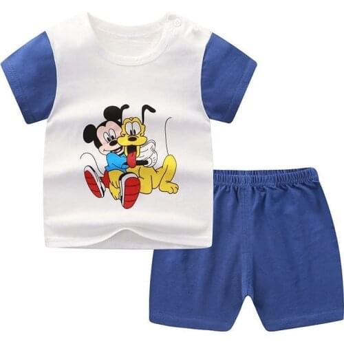 Disney Mickey Summer New Clothing Childrens Short Sleeve Top + Shorts Set Cotton Casual Baby Boys Girls T-shirt Two Piece Set