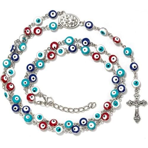 Evil Eye Rosary Style Chain Long Necklace, Talisman, Protections, Banishment