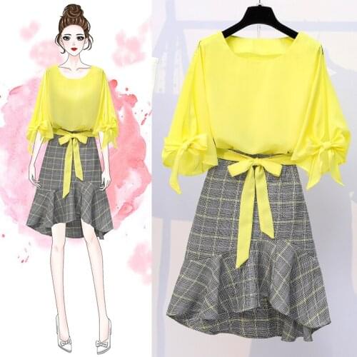 Sets Elegant Large Size Womens Fashionable Ruffled Skirt Suit Foreign Style New Slim Summer Short-sleeved Two-piece Suit Z538