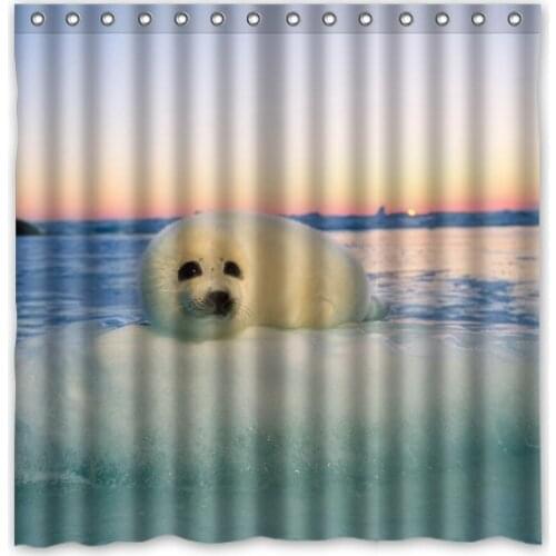 Hot New 180x180cm Harp Seal Waterproof Fabric Bathroom Shower Curtain Bath Curtains With 12pcs Hooks Rings