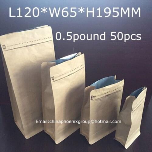 Hot Sell Perfesionalcoffee beans bags 0.5 Pound 250g stand up pouch bag Food Grade L12*W6.5*H19.5CM 50pcs free shipping