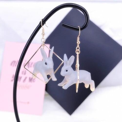 Personality Lovely Three-dimensional Rabbit Geometric Square Alloy Drop Earrings Wholesale For Women Girl Children Jewelry