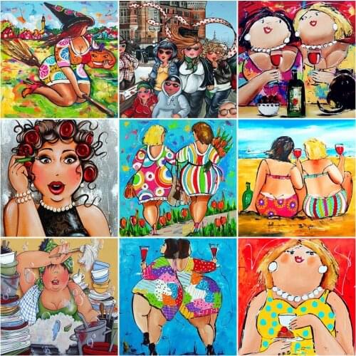 Modern Home Decoration Diy Diamond Painting by Numebr Cartoon Fat Lady Needlework Full Diamond Art Embroidery Picture Wall Decor