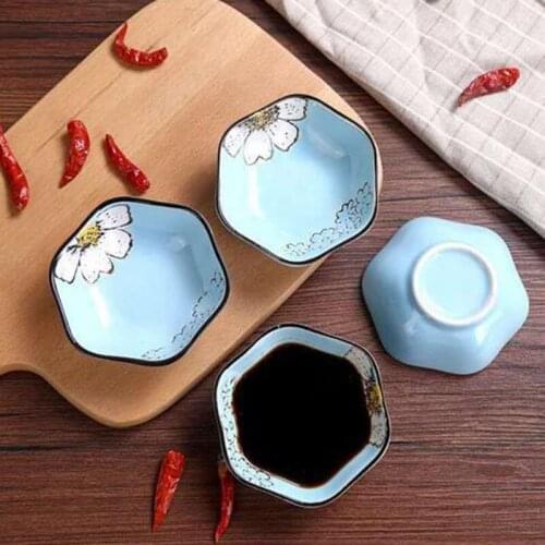 2pcs/set Ceramic Household Sauce Vinegar Dish Snack Hot Pot Seasoning Dish Floral Tableware Bowl Kitchen Supply
