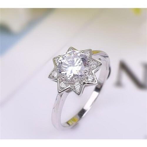 Ladys Classic Pentagram solid 925 Sterling Silver ring 2ct SONA Diamond Rings Wedding Jewelry for Women gift size ,5,6,7,8,9,10