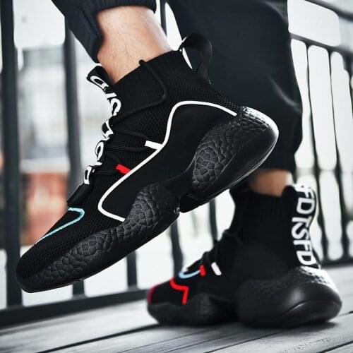 Big Size Massive High-top Running Shoes Men Socks Sneakers Women Sport Shoes Male Sports Shoes Man Black Knitted Sneackers B-480