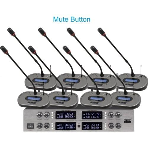 MiCWL Mute Button 8 Table Gooseneck Conference Microphone System 400 Channel Wireless Meeting Mic One Key Mute Function