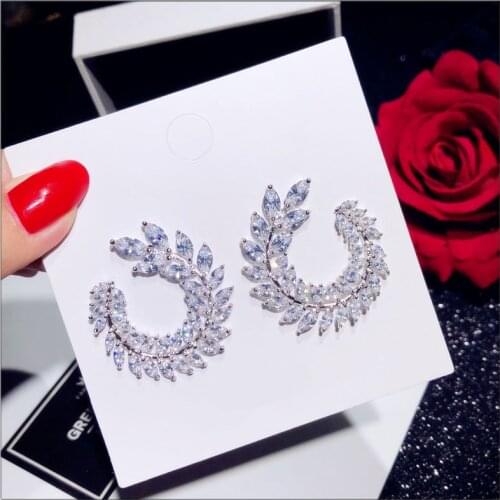 Fashion Stud Earrings High Quality Shiny AAA Clear Color Cubic Zirconia Stone Flower Shape Earring For Woman wedding CEP455