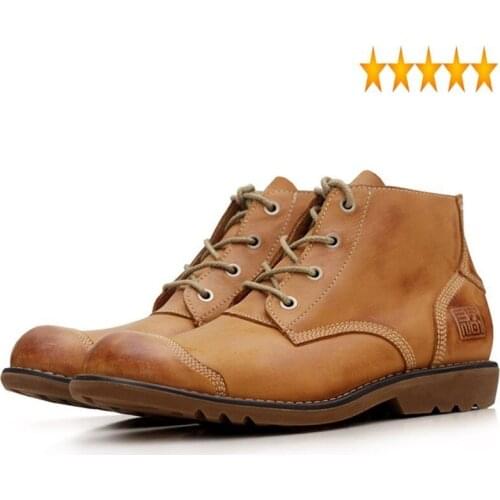 Sale 2021 Ankle Hot Comfort Anti Slip For Men Genuine Leather Shoes Motocycle Boots Lace Up Round Toe Brown Gray