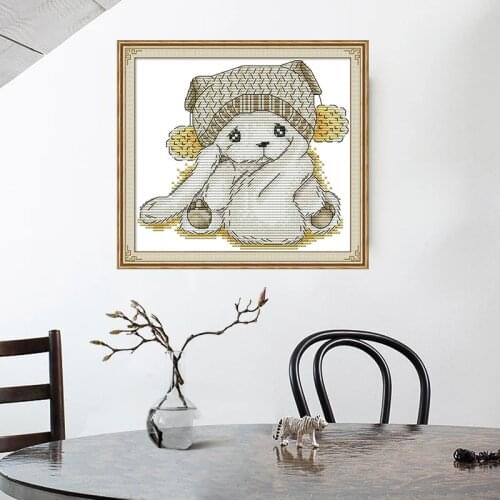 Cute rabbit Cross Stitch Kits Cartoon Printed pattern canvas Fabric Embroidery Needlework set Cross-stitch Decorative Handmade