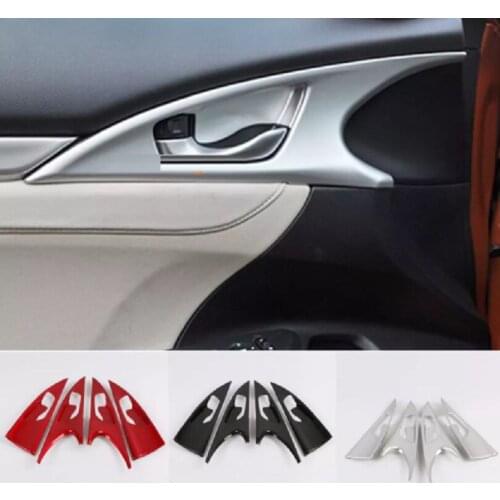 Car Cover Trim ABS Matte/Carbon Fiber Door Inner Handle Bowl Frame Hoods 4pcs For Honda civic 10th sedan 2016 2017 2018 2019